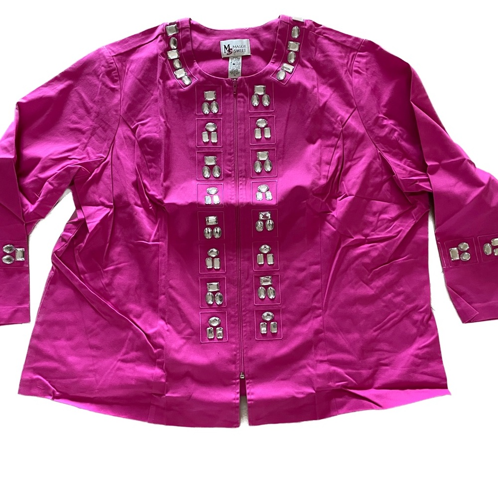 NEW MAGGIE SWEET Women's Pink Cotton Jacket with Jewels, Size 4X